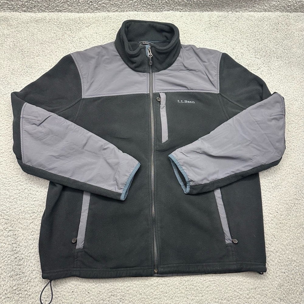 L.L. Bean 0JMW5 Mens Large Full Zip Classic Fleece Polartec Jacket Black‎ / Gray